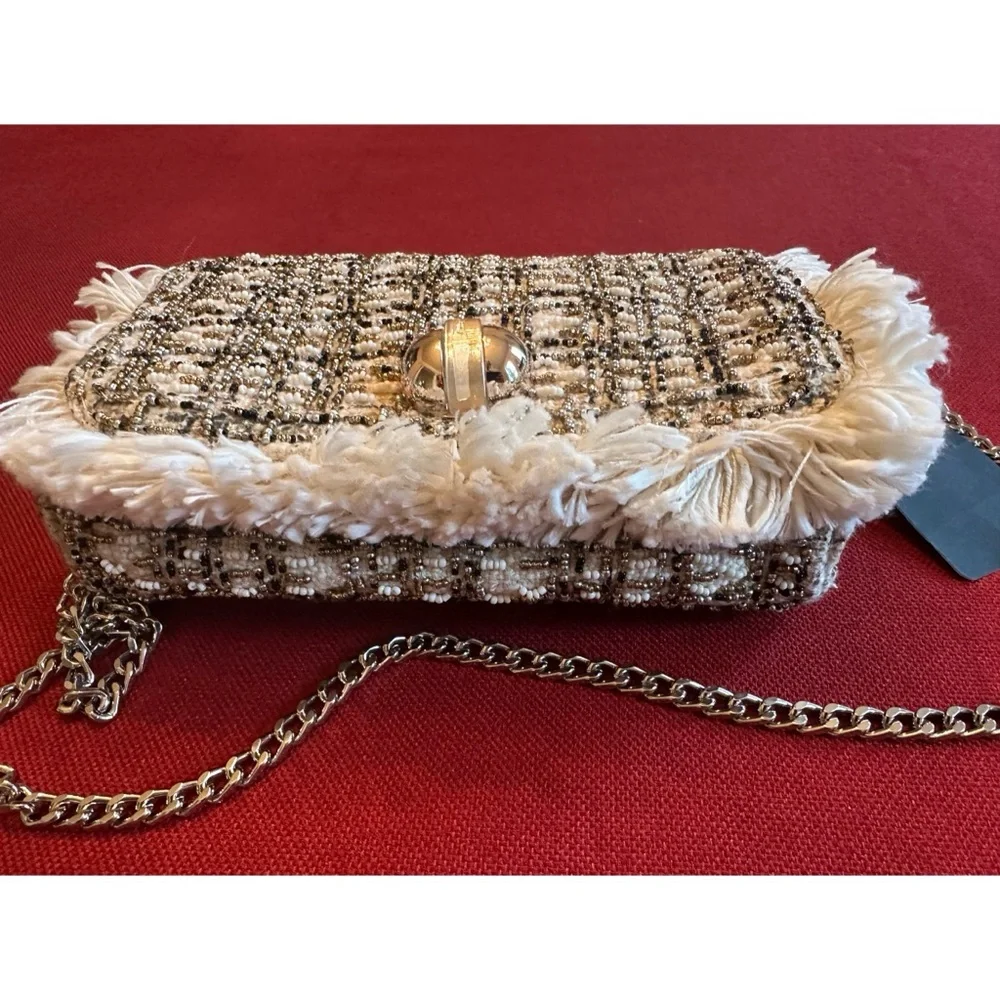 Zara Tweed Fringe Shoulder Bag, NWT - Picture 2 of 12